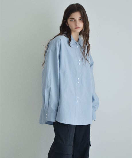 tops-02461　オーバーサイズ シャツ　ホワイト　ブルー