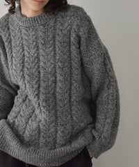 knit-02362　ミックスケーブルニットプルオーバー　グレー