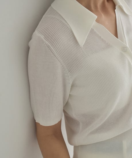 knit-02330　ハーフスリーブ スキッパーリブニット　オフホワイト　グレー　ブラック