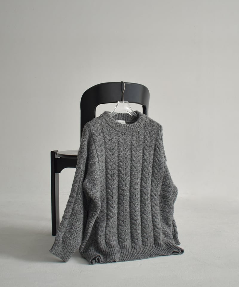 knit-02362 ミックスケーブルニットプルオーバー グレー | L a v i s h