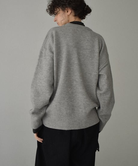 knit-02360　クルーネック ニット プルオーバー　オフホワイト　グレー