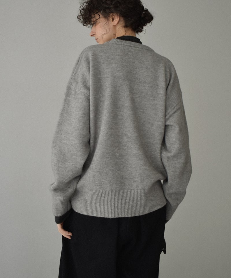 knit-02360 クルーネック ニット プルオーバー オフホワイト グレー