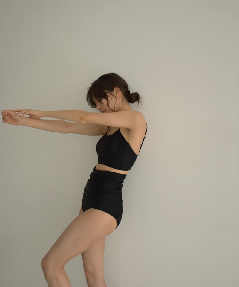 nh-swim-02464 ギャザー デザイン ハイウエスト ビキニ スイムボトムス