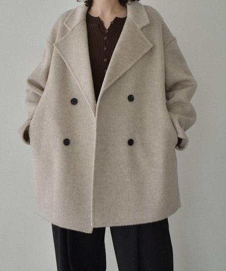 coat-02061　ウール ミディ コート リバー仕立て　エクリュ　ダークグレー　ブラウン