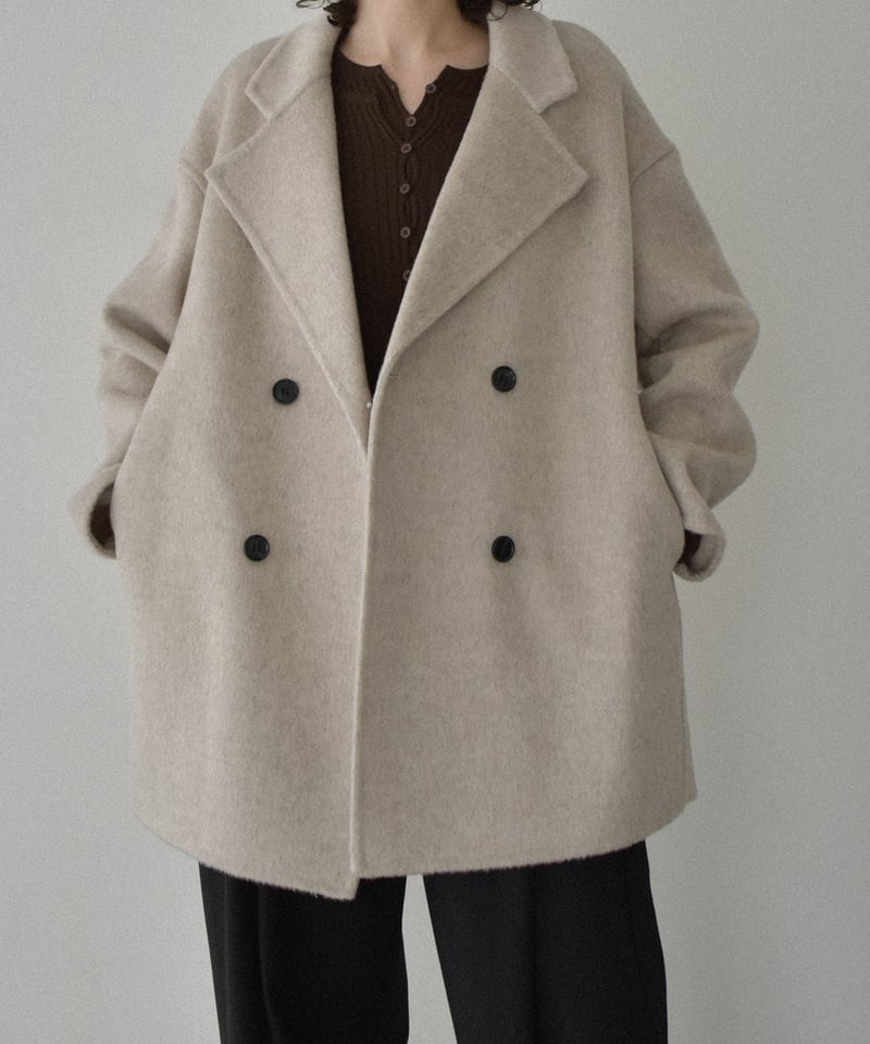 coat-02061 ウール ミディ コート リバー仕立て エクリュ ダークグレー