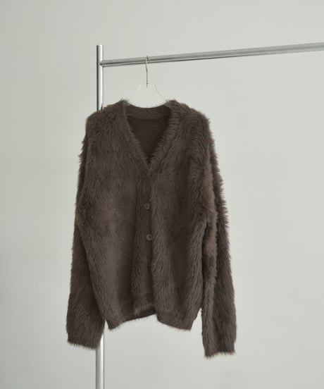 knit-02338　シャギー ニット カーディガン　ブラウン