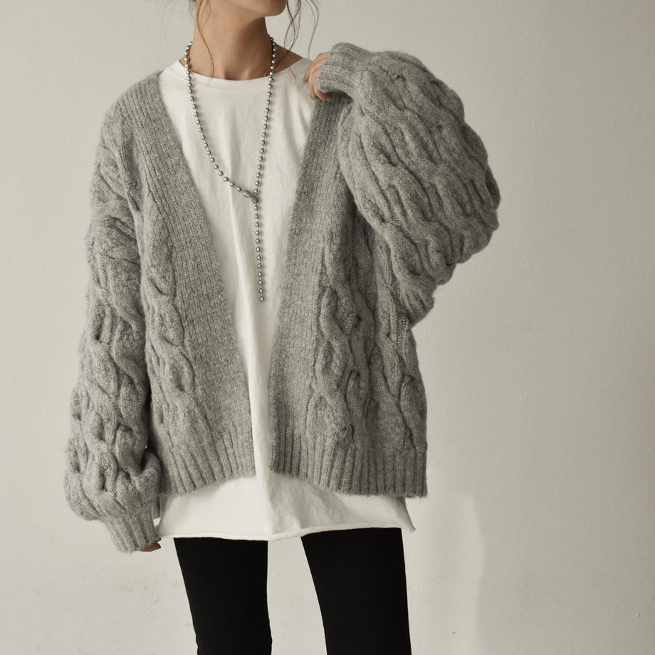 knit-02123 ウール混 ボリュームスリーブ ケーブル柄ニット knit-02123 ウール混 ボリュームスリーブ ケーブル柄ニット