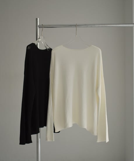 knit-02278　ボートネック メッシュ ニット　ホワイト　ブラック