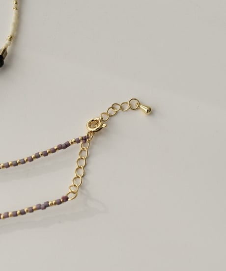 mb-necklace2-02047　ランダムビーズ ショートネックレス　ホワイト　パープル　グリーン　モカ　ブラウン　ブラック