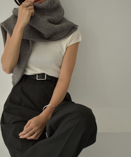 nh-knit-02230　モックネック フレンチスリーブニット　エクリュ　グレージュ　ブラック