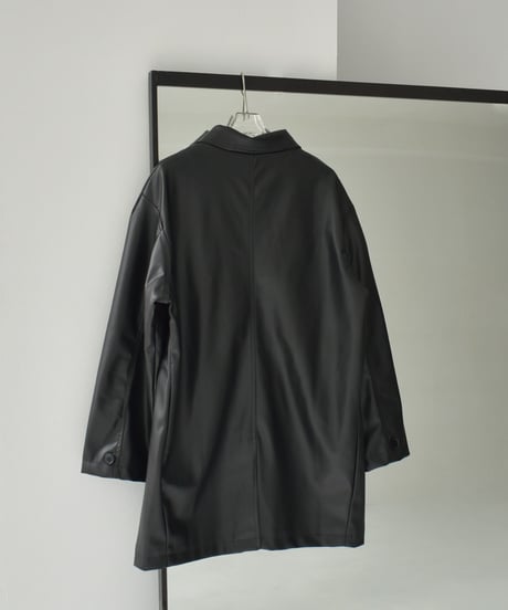 jacket-02025　フェイクレザー ミディ コート　ブラック