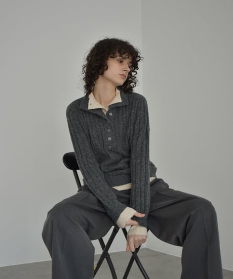 knit-02371　2way ハイネック レイヤードニット　グレー　ブラウン　ネイビー
