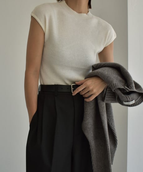 nh-knit-02230　モックネック フレンチスリーブニット　エクリュ　グレージュ　ブラック