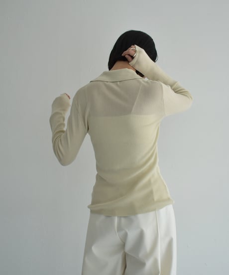 knit-02316　スキッパーリブ ニット　エクリュ　モカグレージュ　ブラック