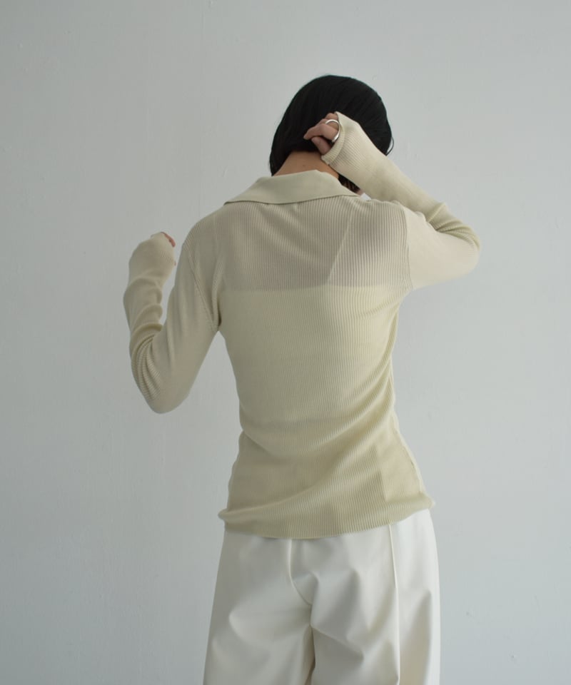 Ｖネックスキッパーリブニット:ｴｸﾘｭ knit-02316 スキッパーリブ ニット エクリュ モカグレージュ ブラック