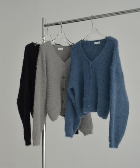knit-02289　シャギー ニット カーディガン　グレー　ブラック