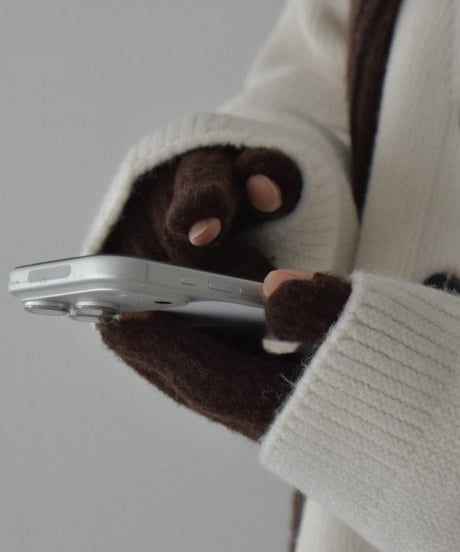 mb-gloves-02014　ウール混 フィンガースリット ニット グローブ　ライトブルー　ブラウン　グレー