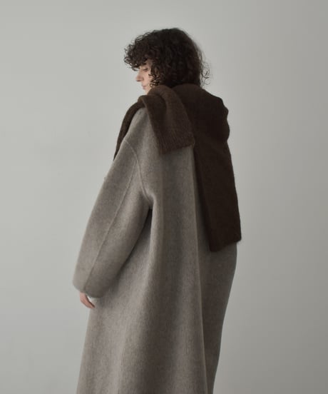 coat-02063　シャギー ウール ロングコート　グレージュ　ダークグレー