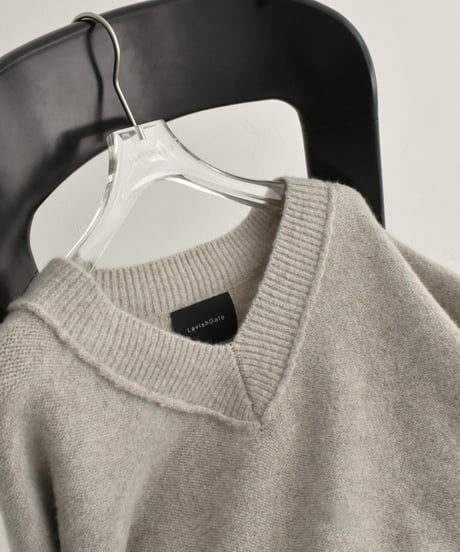 knit-02099　ウール混 アウトシーム Vネックニット　グレージュミックス