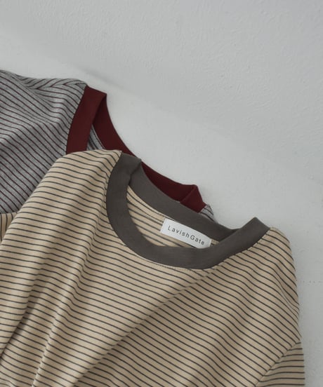 nh-tops-02558　コンンパクト ボーダー tee　ベージュ　グレー