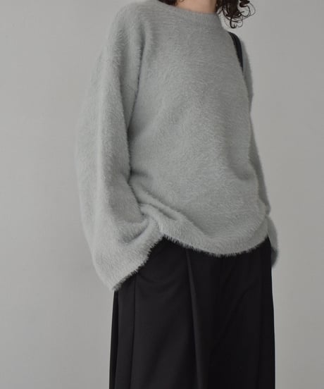 knit-02356　シャギー ルーズ ニット　ライトグレー　ブラック