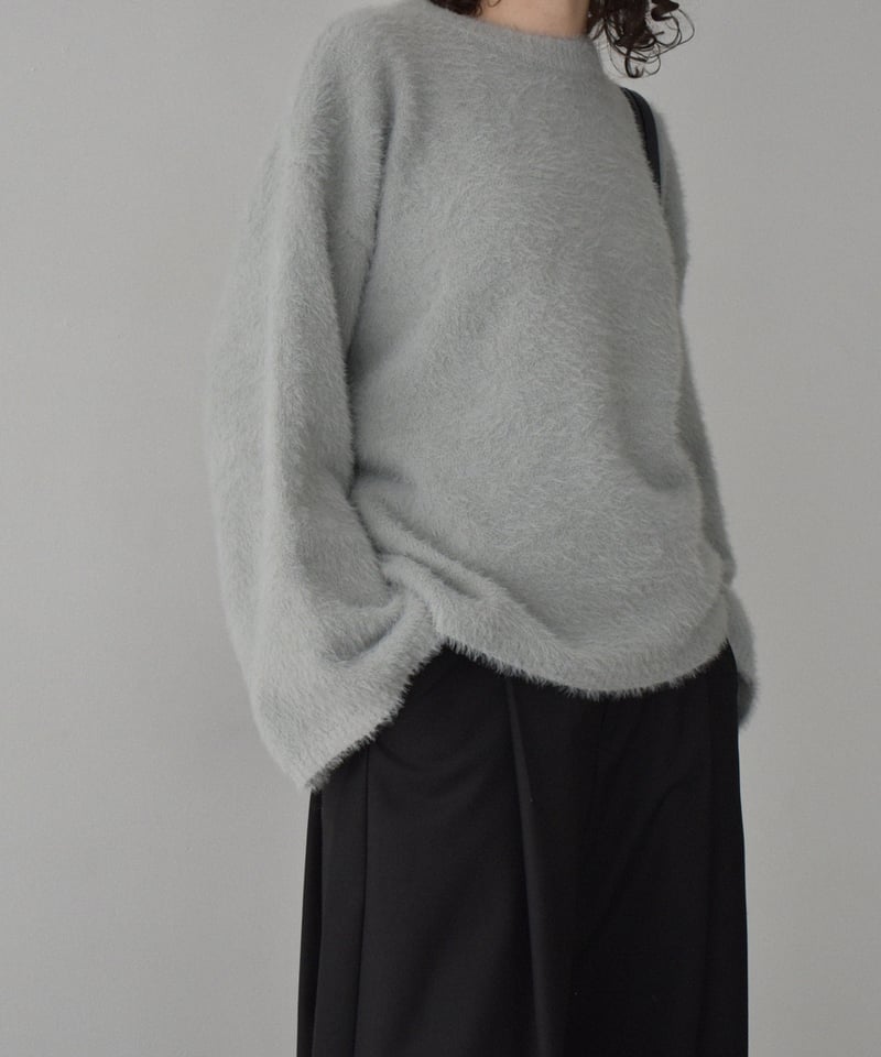 knit-02356 シャギー ルーズ ニット ライトグレー ブラック | L a v i s