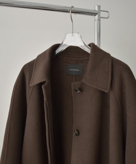 coat-02064　カシミヤ混 ウール ステンカラー ロングコート リバー仕立て　ブラウン