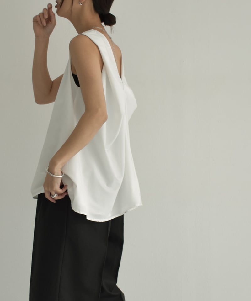 tops-02480 バックツイストノースリーブ ホワイト ブラック | L 