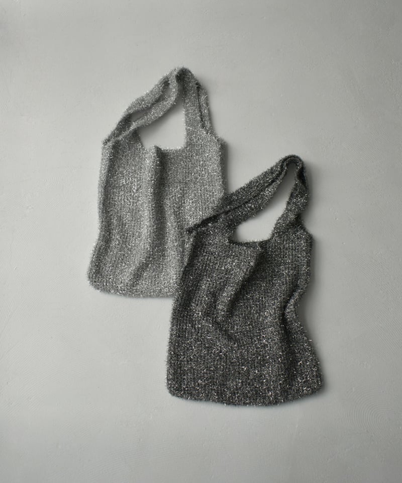 nh-bag2-02653 ラメニット トートバッグ シルバー ブラック | L