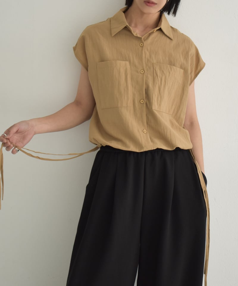 tops-02548 ドロストデザイン フレンチスリーブ シャツ ホワイト