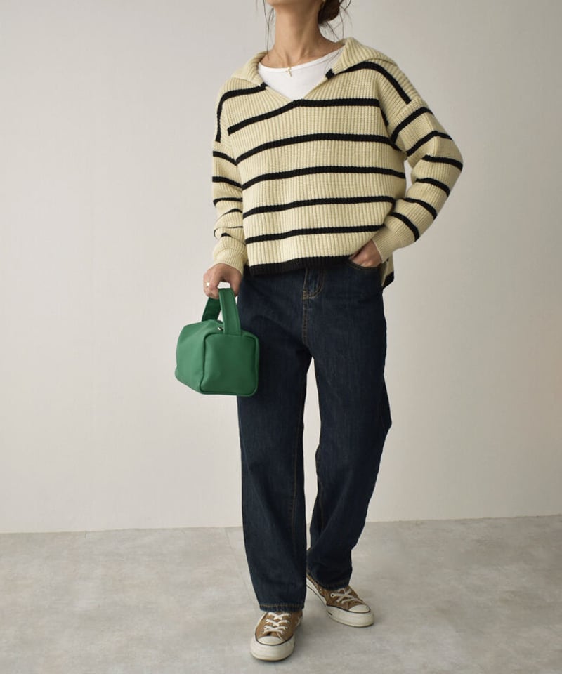 knit-02173 ボーダー セーラーニット エクリュ ブラック | L knit-02173 ボーダー セーラーニット エクリュ ブラック | L