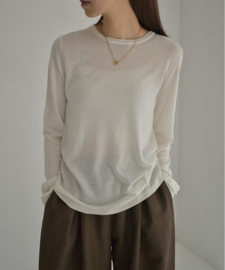 nh-knit-02337　クルーネック シアーニット　エクリュ　クリーム　イエローグリーン　グレー　ブラック