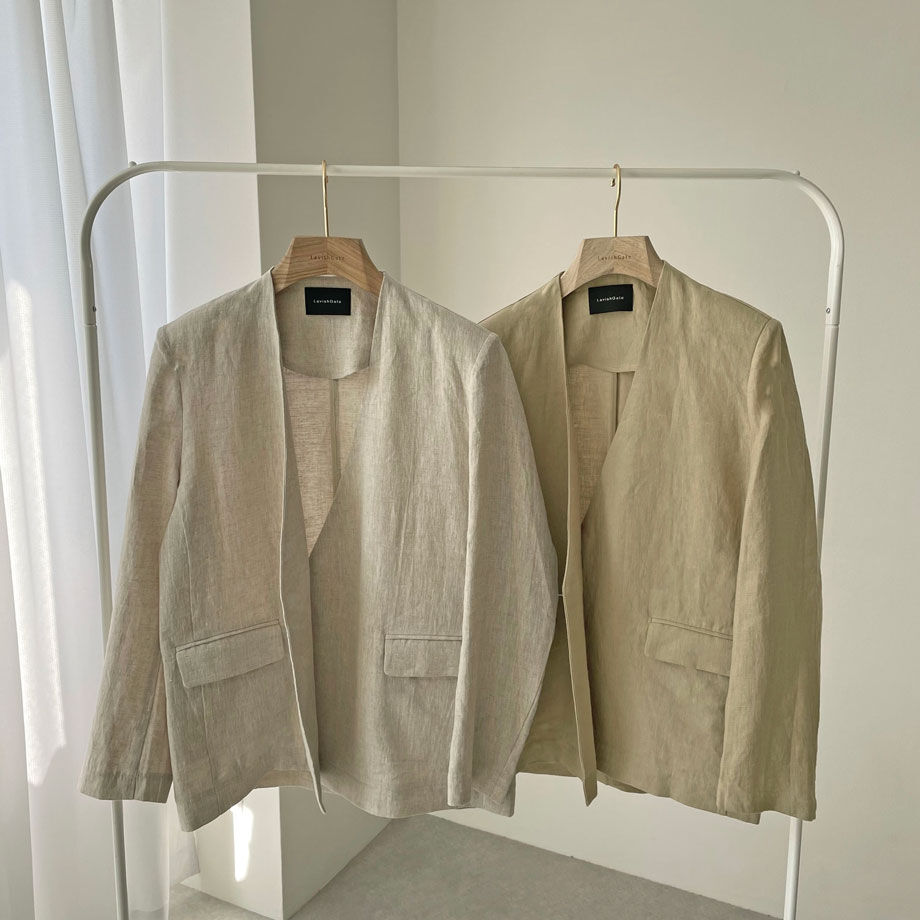 jacket-02009 ナチュラルリネン ノーカラージャケット キナリ