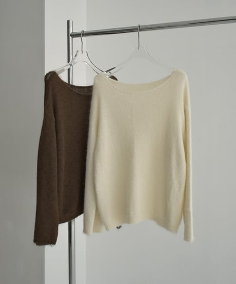 knit-02285　 モヘアライク ルーズ ニット　エクリュ　ブラウン