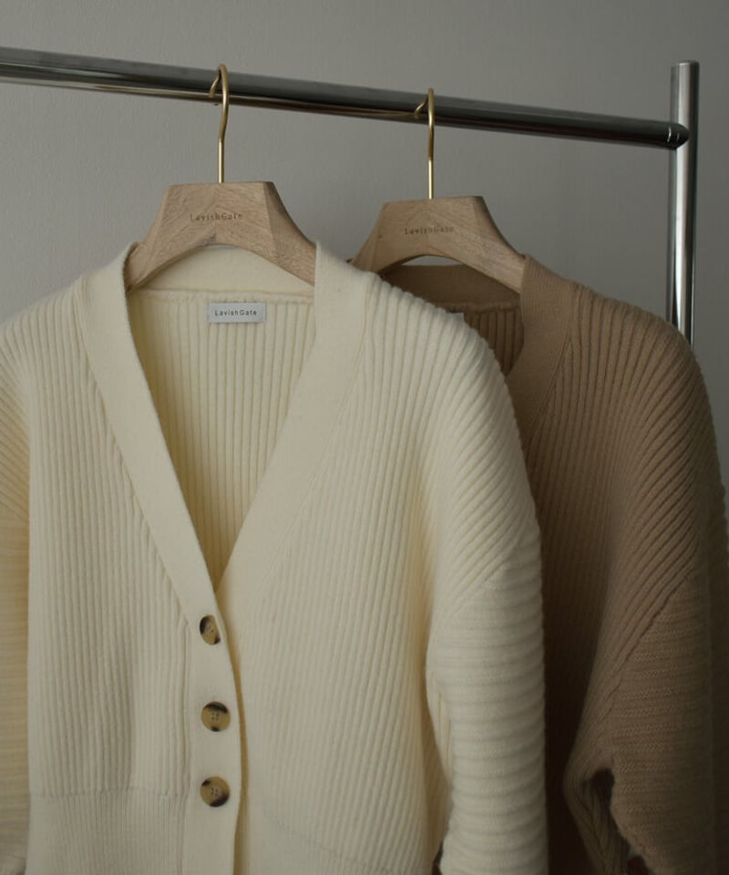 knit-02196 ウエストシェイプニットカーディガン エクリュ モカ knit-02196 ウエストシェイプニットカーディガン エクリュ モカ