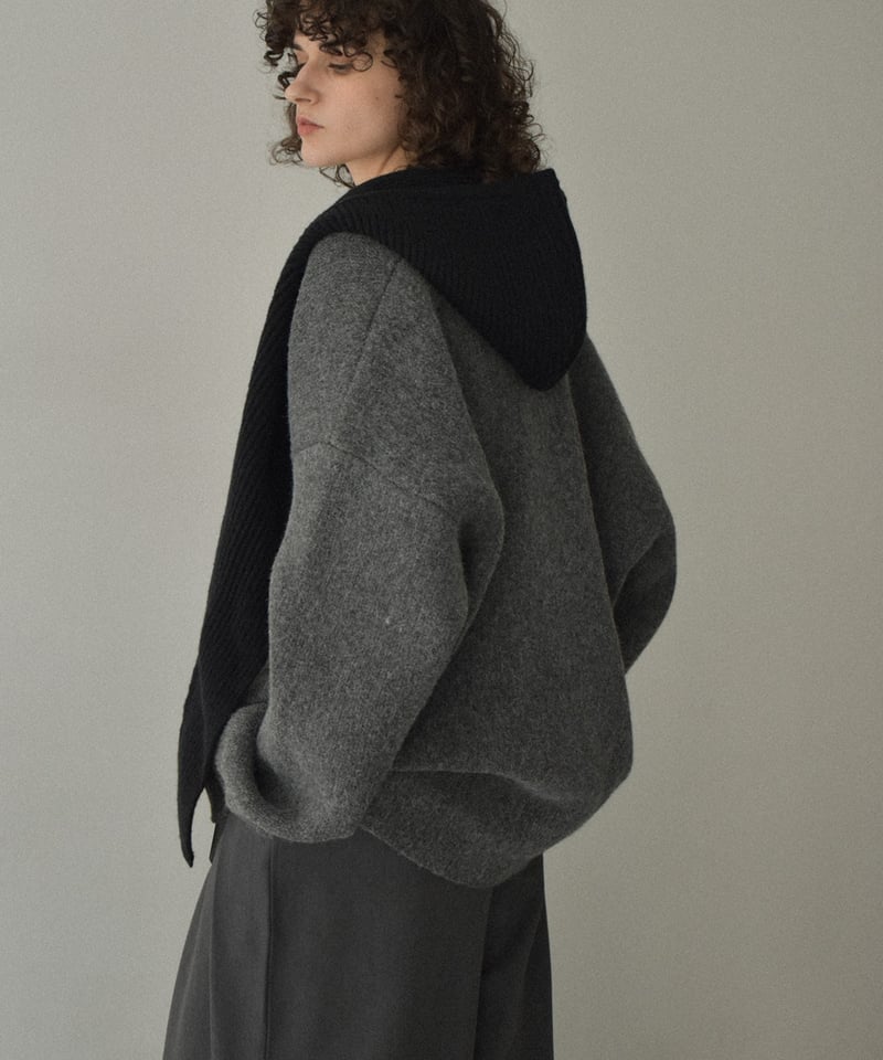 muffler-02024 ニット フード マフラー エクリュ グレー ブラウン