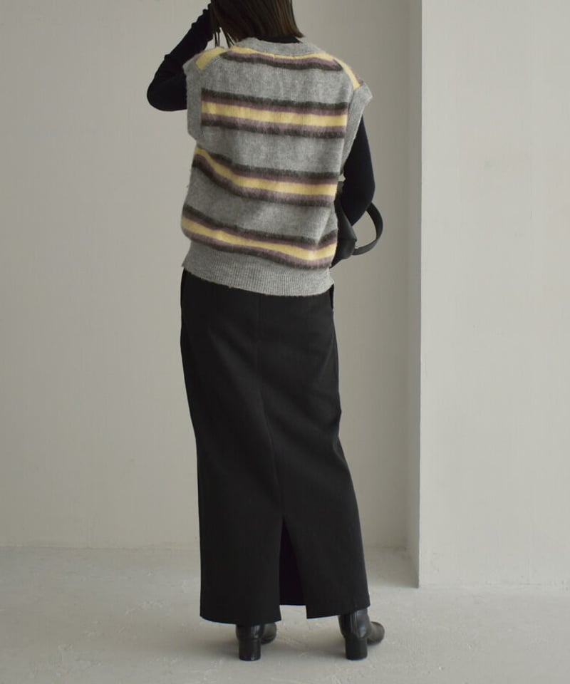 knit-02247 モヘア混 マルチボーダー Vネック ニットベスト | L knit-02247 モヘア混 マルチボーダー Vネック ニットベスト | L