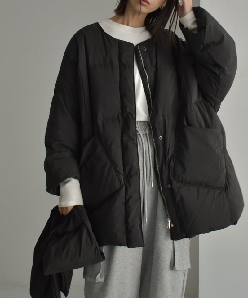 outer-02048 マフラー付き ノーカラーダウンジャケット ベージュ outer-02048 マフラー付き ノーカラーダウンジャケット ベージュ
