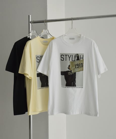 nh-tops-02505　オーバーサイズ フォトTシャツ　ホワイト　クリーム　ブラック