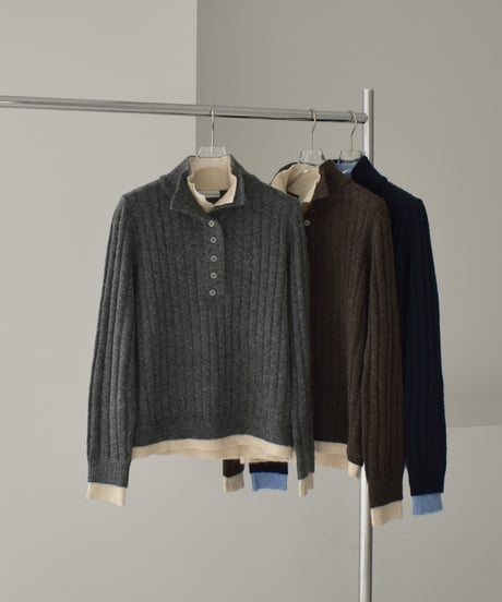 knit-02371　2way ハイネック レイヤードニット　グレー　ブラウン　ネイビー