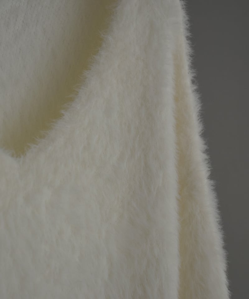 knit-02236 Vネック シャギーニット プルオーバー オフホワイト