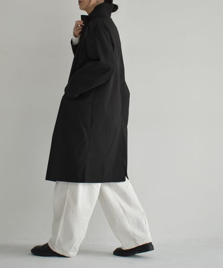 coat-02048　スタンドカラー ミディコート　ブラック