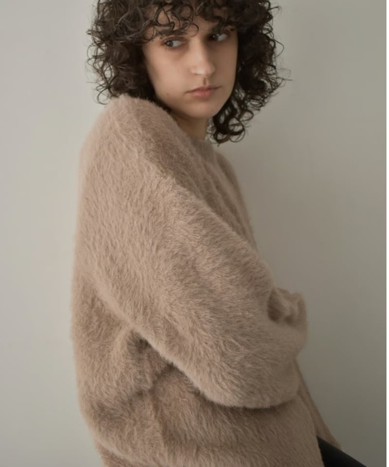 knit-02365 シャギーニット プルオーバー オフホワイト ベージュ
