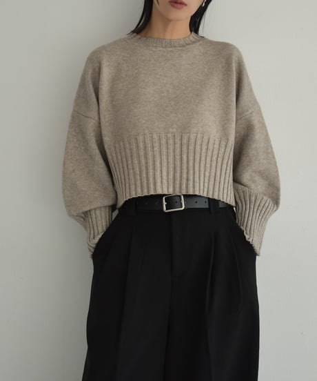 knit-02311　ウエスト リブデザイン クロップド ニット　エクリュ　モカベージュ　ブラック