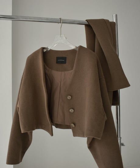 coat-13008　ストール付き　ウール ショートコート　モカ　ブラック