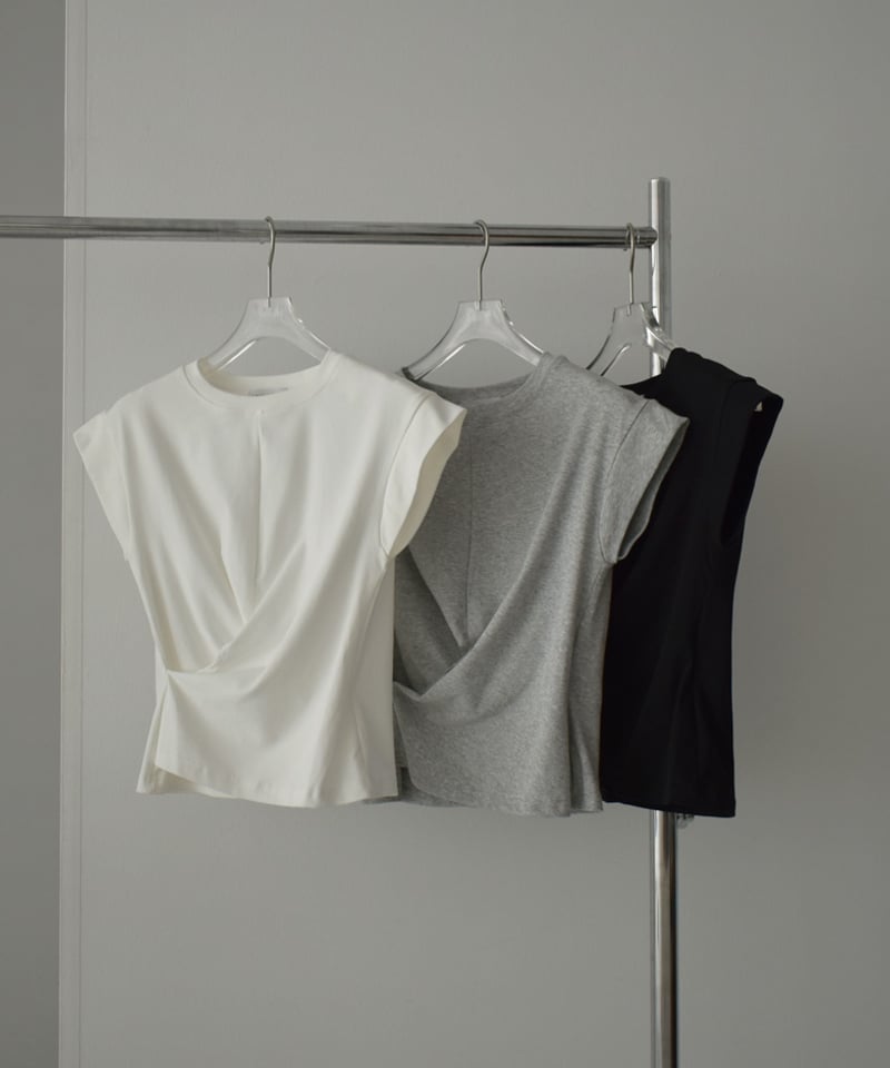 nh-tops-02500 ツイストデザインTシャツ ホワイト グレー