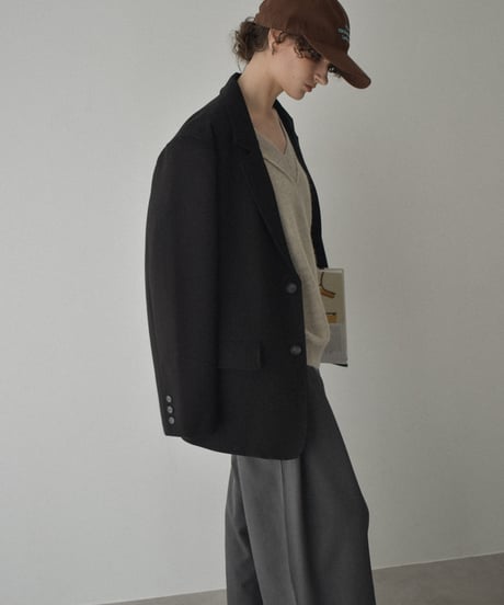 knit-02099　ウール混 アウトシーム Vネックニット　グレージュミックス