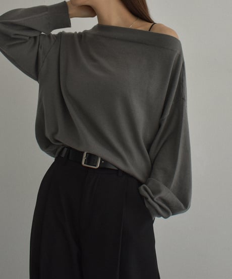 knit-02340　ボートネック ニット プルオーバー　エクリュ　ライトグレー　ネイビー　チャコール　ブラック