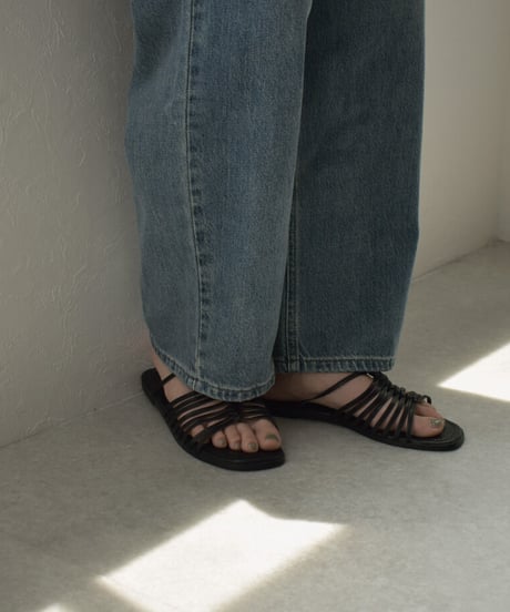 shoes-02152　フィッシュボーン フラットサンダル　エクリュ　ブラウン　ブラック