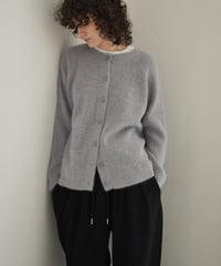 knit-02370　アルパカ混 クルーネック ニット カーディガン　ピンク　グレー